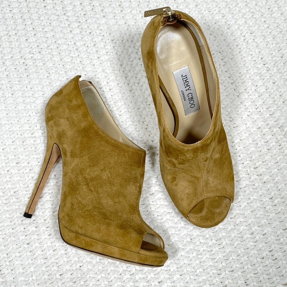 Jimmy Choo Shoes - Jimmy Choo Glint Bootie 8 Suede Peep Toe